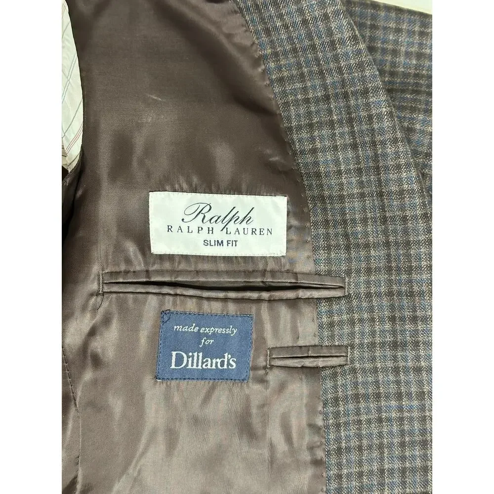 Ralph by Ralph Lauren Blazer Jacket Mens 42R Slim Fit Brown Blue Check Lined